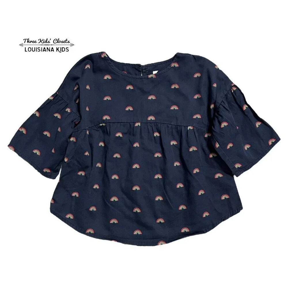 Gymboree XXS (3) Navy Blue Rainbow Top